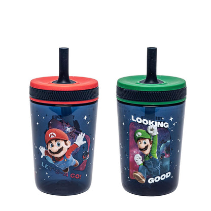 Zak Designs 15oz Bluey Kelso Tumbler Set, Leak-Proof Screw-On Lid with Straw Made of Durable Plastic and Silicone, Perfect Bundle for Kids, 2 Count (Pack of 1) - Colors A