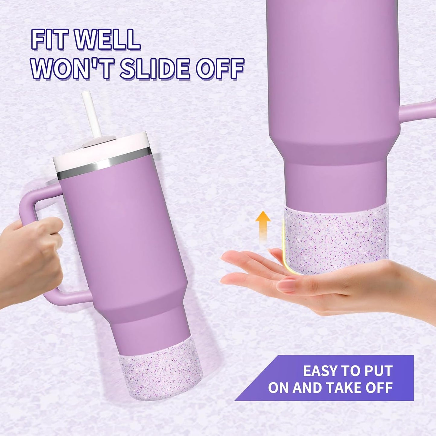WUQID Protective Bling Silicone Boot Sleeve, Compatible with Stanley Tumbler 20-40oz & Hydro Flask Bottle 12oz-24oz, Glitter Reduces Dents Sleeve Cover for More Bottles/Tumblers Bottom of 2.83-2.95in
