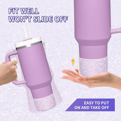 WUQID Protective Bling Silicone Boot Sleeve, Compatible with Stanley Tumbler 20-40oz & Hydro Flask Bottle 12oz-24oz, Glitter Reduces Dents Sleeve Cover for More Bottles/Tumblers Bottom of 2.83-2.95in