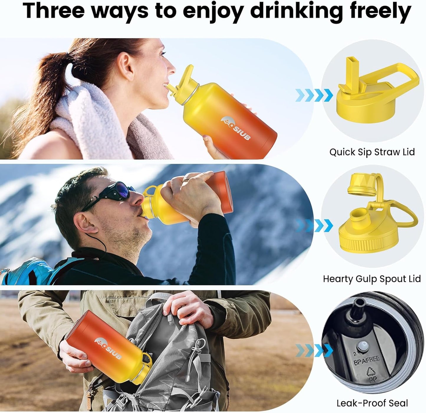 Insulated Water Bottle 32 oz, Triple Wall Vacuum Stainless Steel(Cold for 48 Hrs),Leak Proof & BPA-Free,Simple Modern Water Bottle with Drink-Through Lid & Flip Straw for Sports & Travel, Indigo-Black