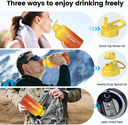 Insulated Water Bottle 32 oz, Triple Wall Vacuum Stainless Steel(Cold for 48 Hrs),Leak Proof & BPA-Free,Simple Modern Water Bottle with Drink-Through Lid & Flip Straw for Sports & Travel, Indigo-Black