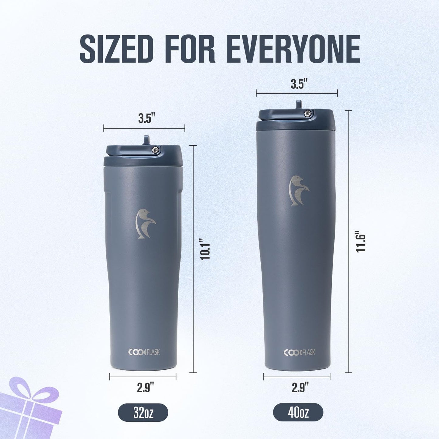 Coolflask Water Bottle 40 oz Fits Car Cup Holder, Slim Tumbler Stainless Steel with Straw & Handle, Vacuum Flask Leakproof Wide Mouth for Travel Sports Gym, Black