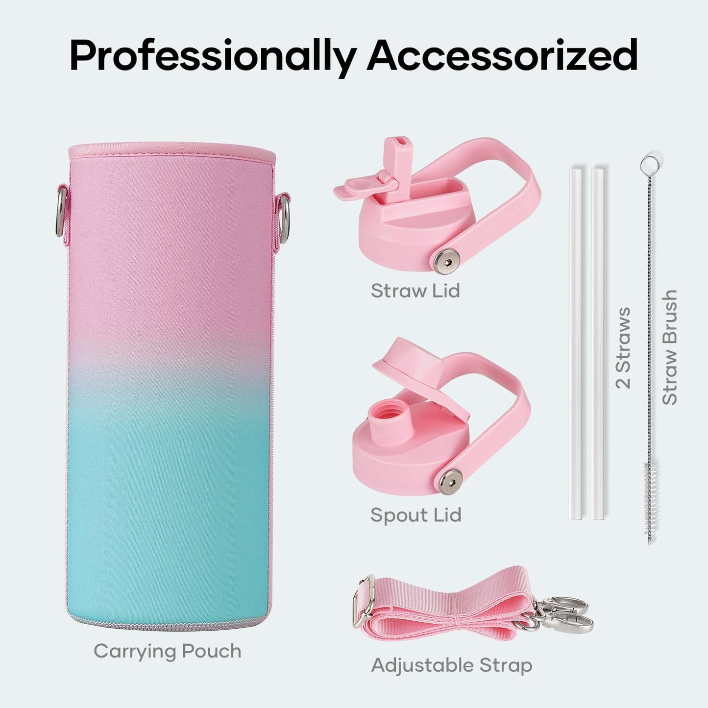 BUZIO 40oz Insulated Water Bottle, Triple Wall Vacuum Stainless Steel Water Flask with 2 lids, Lead-Free BPA-Free Straw Lid Sports Canteen Jug, Cold 48H & Hot 24H- Black - Colors B