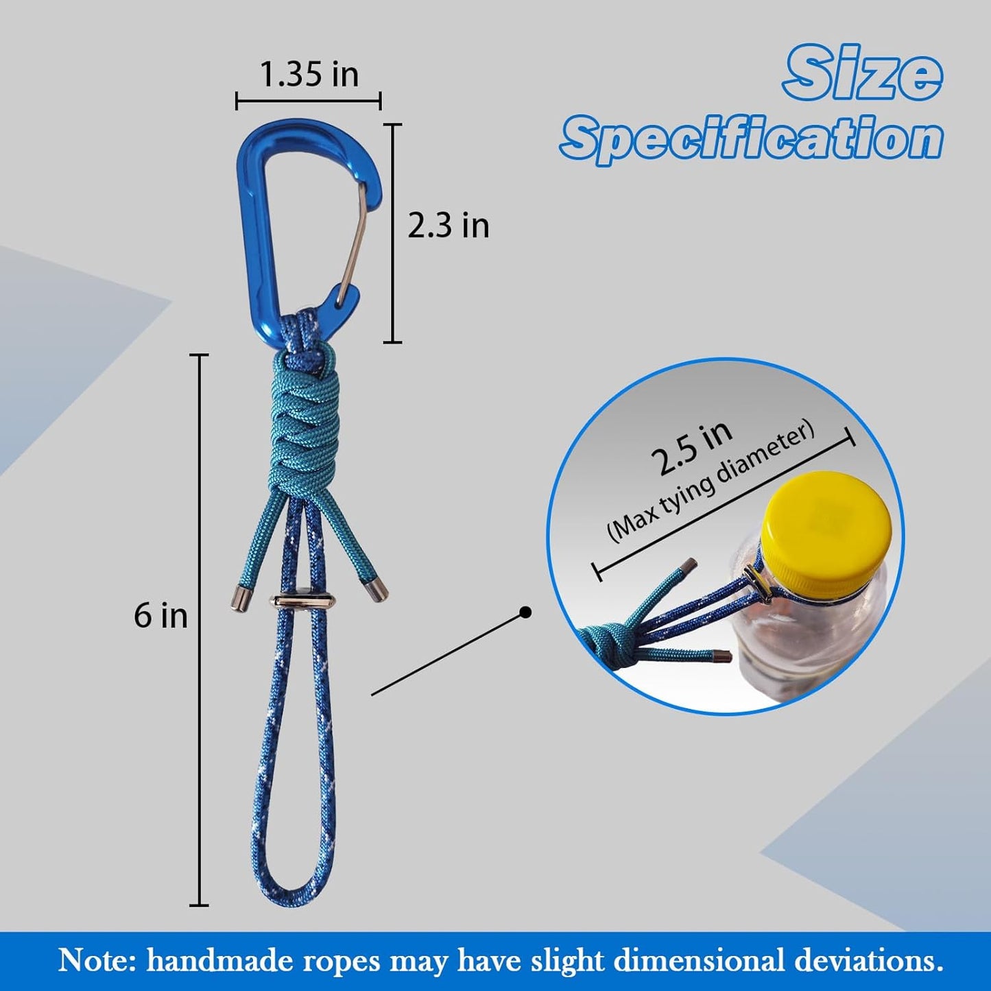 Paracord Keychain - Triangle/D-Shaped Carabiner Clip with Lanyard for Hanging Water Bottle, Key, Backpacks and More