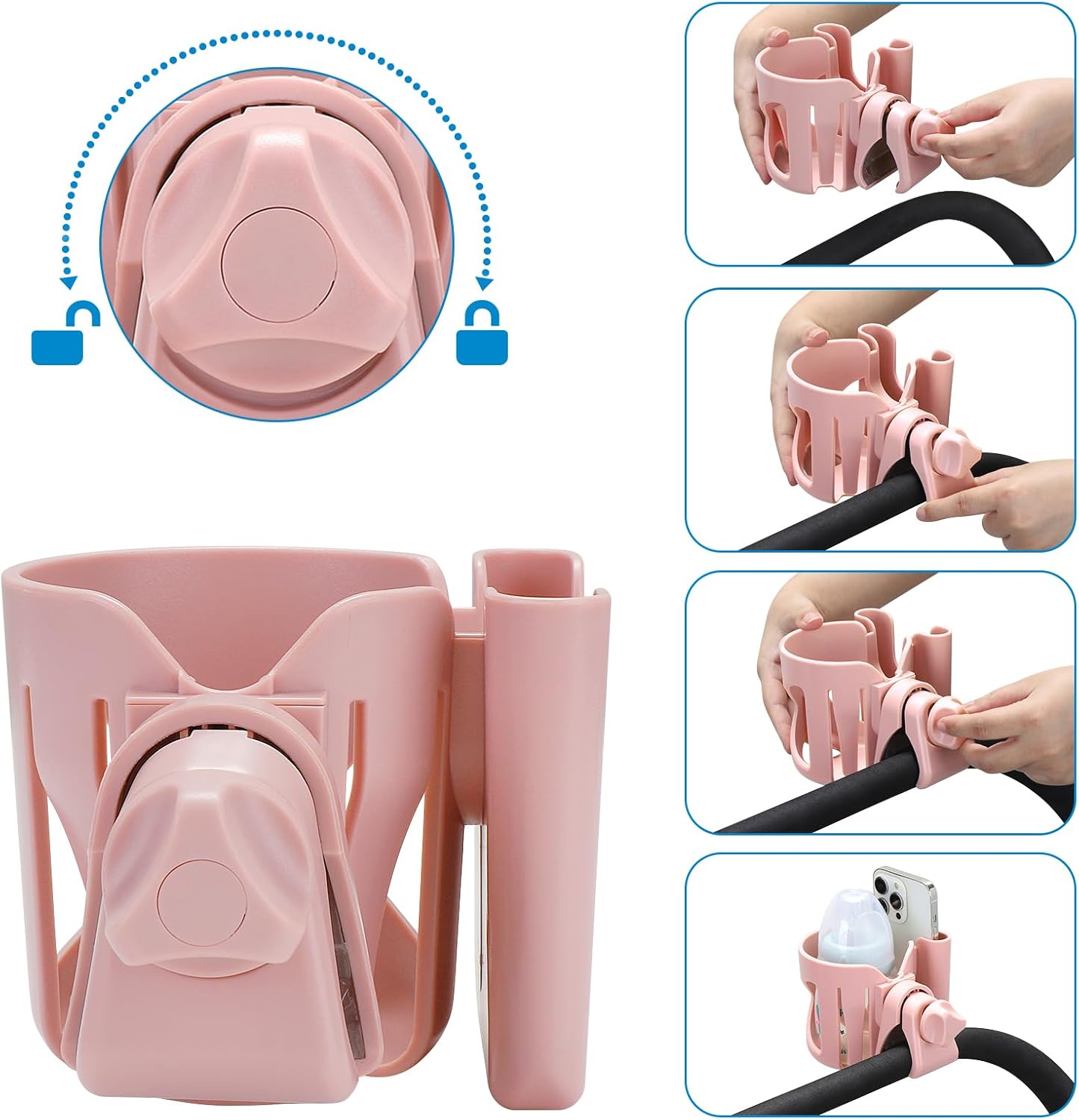 Accmor Stroller Cup Holder, Universal Cup Holder for Walker Wheelchair Bike, 360° Rotatable Stroller Cup Holder Attachment Accessories for Walker, Wheelchair, Scooter