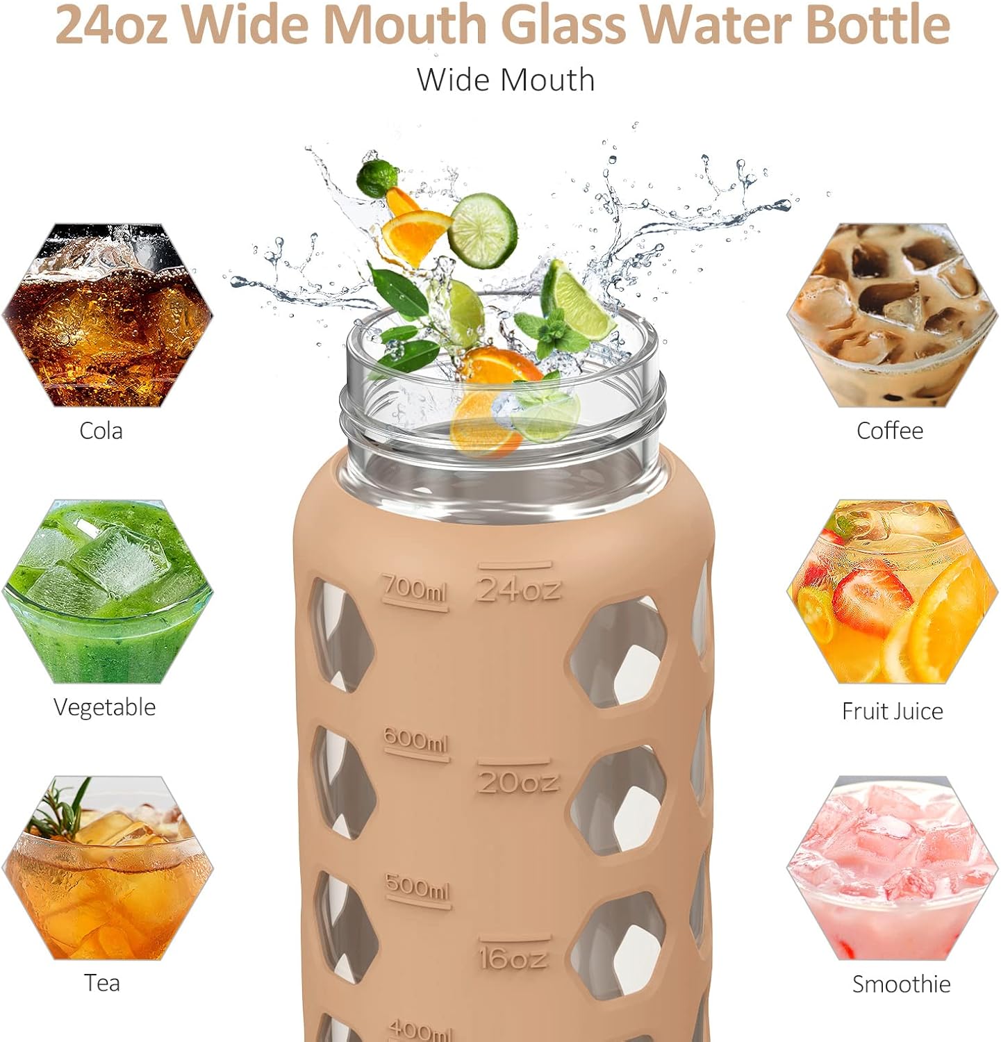 MUKOKO Glass Water Bottles, 32oz Glass Tumbler with Straw, Drinking Bottles with 2 Lids-Handle Spout Lid&Bamboo Straw Lid, Motivational Water Bottle with Time Marker and Silicone Sleeve, 1 Pack-Olive