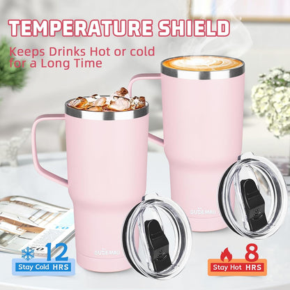 20 oz Insulated Coffee Mug with Ceramic Coating, Stainless Steel Travel Mug Tumbler with Handle Lid and Straw, Double Wall Leak-Proof Coffee Travel Mug Keeps Drink Hot and Cold (Black)