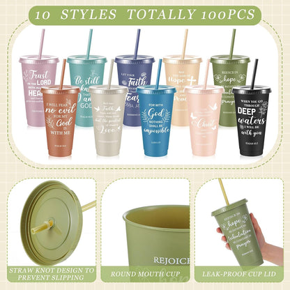 Uiifan 30 Pcs Christian Gifts Cups Bulk for Women, 24oz Bible Verse Christian Tumblers with Lids and Straw, Religious Church Gifts for Mother's Day (Fresh Color,Bible)