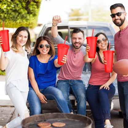 Hxezoc 16-Piece Reusable Cups with Lids and Straws, 24 oz Glitter Plastic Tumbler Iced Coffee Cups Travel Mug Cup for Smoothie Juices Beach or Bachelor Party (Black)