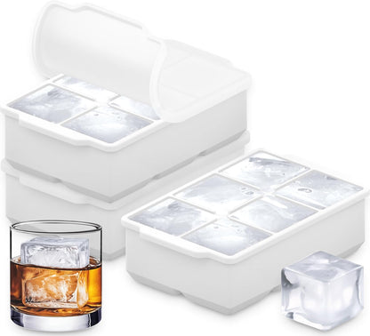 KitchFort Large Silicone Ice Cube Tray (2-Pack), Easy Release 2" Big Ice Cubes - Cocktail, Whiskey Ice Cubes Mold - Ice Trays for Freezer with Lid - Stackable Silicone Ice Tray - Black