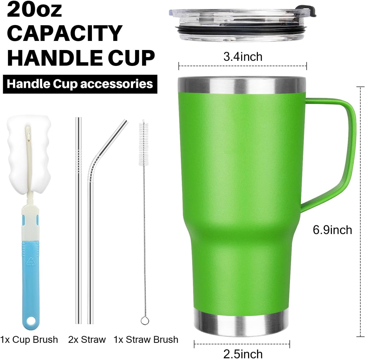 20 oz Tumbler with Handle, Stainless Steel Insulated Tumbler with Lid and Straw, Double Wall Vacuum Coffee Mug Tumbler, Insulated Coffee Thermal Cup for Cold and Hot (Light Purple)