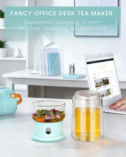 ZENS Modern Glass Infuser Teapot, One Touch Tea Maker for Loose Leaf Tea with Insulated Mug and Portable Case. Enchanted Pot Alternatives for Tea Lover Gifts