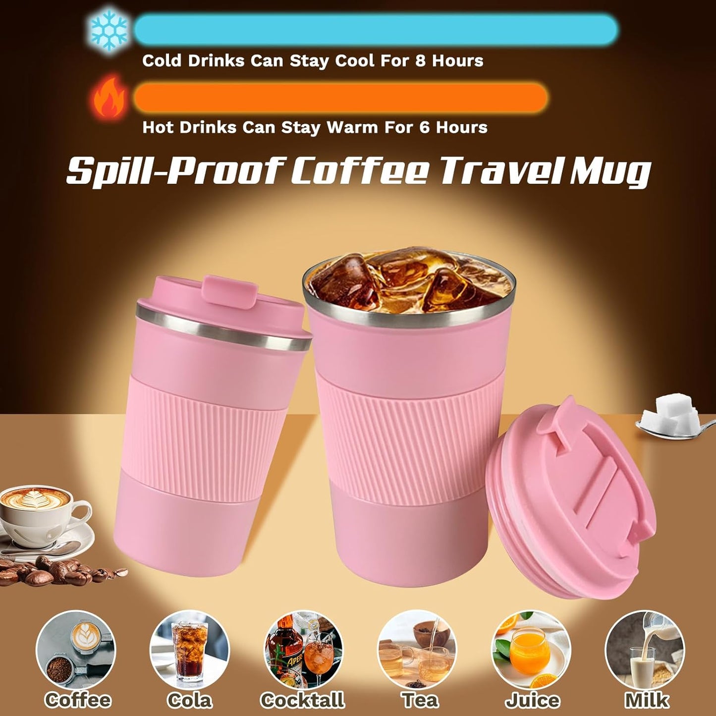 SPLMIFA Vacuum-Insulated Stainless Steel Travel Coffee Mug, Leak-Proof Reusable Coffee Cup with Lid - Keep Hot & Cold Drinks for Hours, Durable Insulated Tumbler for Men & Women(3rd-Black, 12OZ)