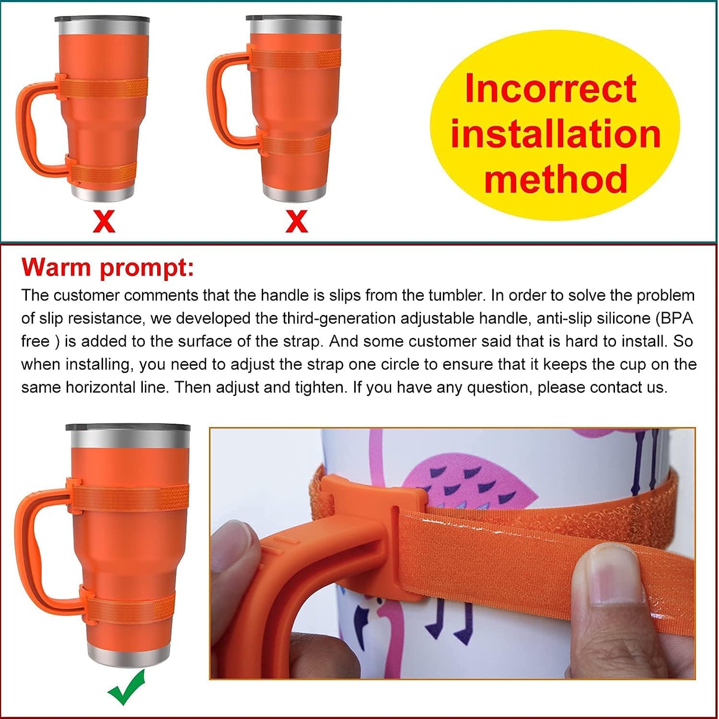 New Upgrade Anti-Slip Adjustable Tumbler Handle Fit for 20 Oz to 40 Oz All Brands Tumbler Cup of YETI, RTIC, Ozark Trail, Tervis, Corkcicle, Slm, Reduce Cold, Artic, Atlin, Bubba and SIC Etc