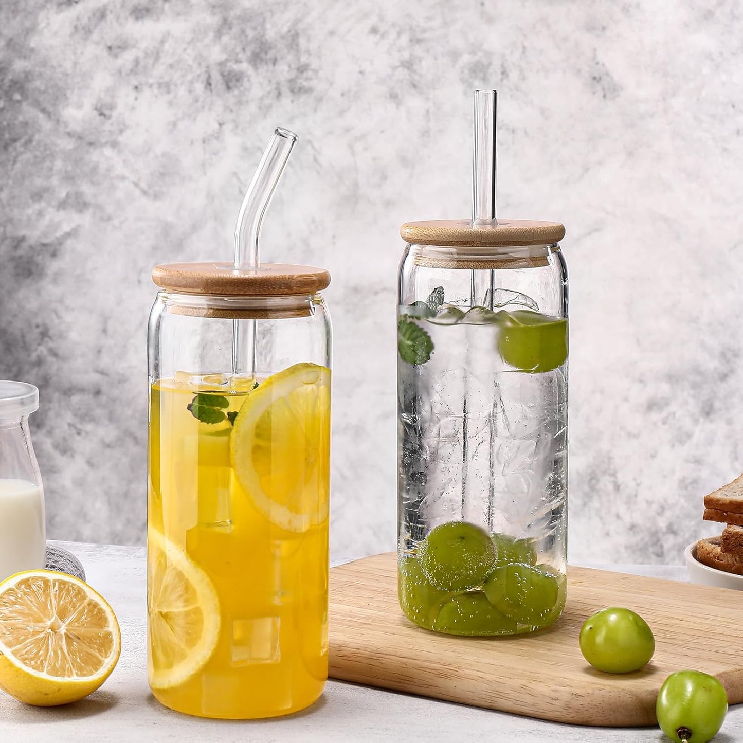 DWTS DANWEITESI Glass Cups with Lids and Straws 4 pcs,16oz Drinking Glasses Set for Coffee Bar Accessories,Iced Coffee Cups with Lids,Matcha Cup Glass Tumbler Reusable for Gifts