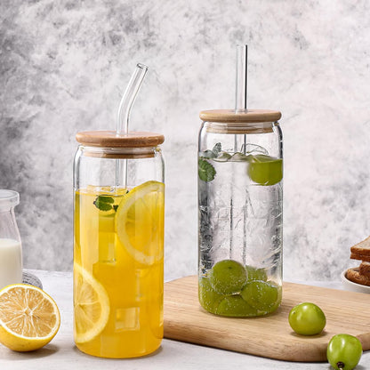 DWTS DANWEITESI Glass Cups with Lids and Straws 4 pcs,16oz Drinking Glasses Set for Coffee Bar Accessories,Iced Coffee Cups with Lids,Matcha Cup Glass Tumbler Reusable for Gifts