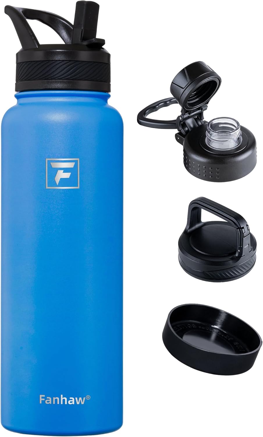 Fanhaw 40 oz Insulated Water Bottle – Stainless Steel Flask with 3 Lids (Straw, Spout, Carabiner) | Durable, Leakproof, for Hiking, Camping, Outdoor Adventures & Travel (Green Blue)