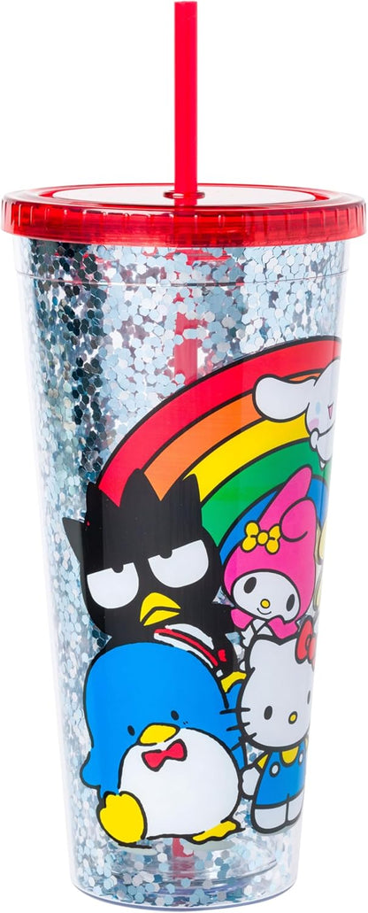 Silver Buffalo Sanrio Hello Kitty Milk Carton Pattern Plastic Boba Tumbler w Lid and Wide Straw, 24 Ounces