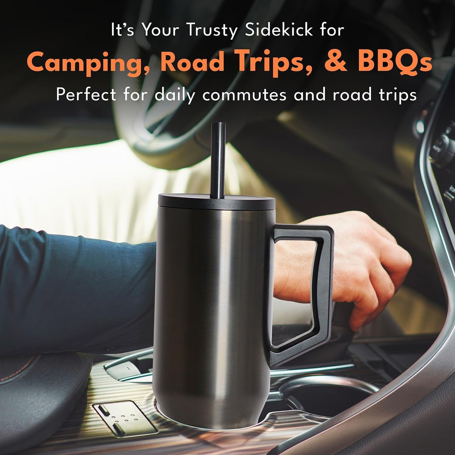 Elemental 32 oz 100% Leak Proof Tumbler with Handle & Straw - Stainless Steel Double Wall Insulated Tumbler for Hot and Cold Beverages - Travel Coffee Mug with Sip & Straw Lid - White - Colors B