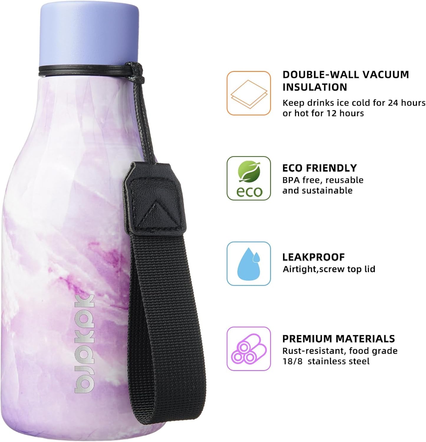 BJPKPK Insulated Water Bottles, 18 oz Stainless Steel Metal Water Bottle with Strap, BPA Free Leak Proof Jugs, Mugs, Flasks, Reusable Thermal Flasks for Sports & Travel, Black - Colors B