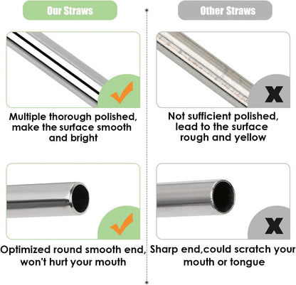 MUTNITT Set of 20 10.5" Reusable Bent Stainless Steel Straws with 20 Silicone Tips 5 Cleaning Brush 1 Travel Case Eco Friendly Extra Long Metal Straw Drinking for 20 24 30 oz Tumbler