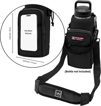 NATURE PIONEOR Water Bottle Holder with Adjustable Strap - 26/32/36/40/46/64oz Insulated Water Bottle Sling Carrier with Paracord Handle & 2 Pockets, Outdoor Sports, Hiking, Camping, Gym