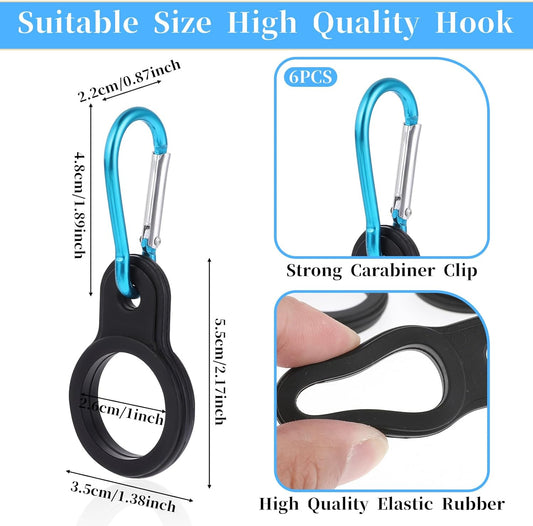 6 Packs Water Bottle Keychain, Silicone Water Bottle Carrier with Key Ring Clips, Universal Bottles Loop Holder for Backpacks, Gym (Black, Blue, Green, Rose Red, Red, Orange)