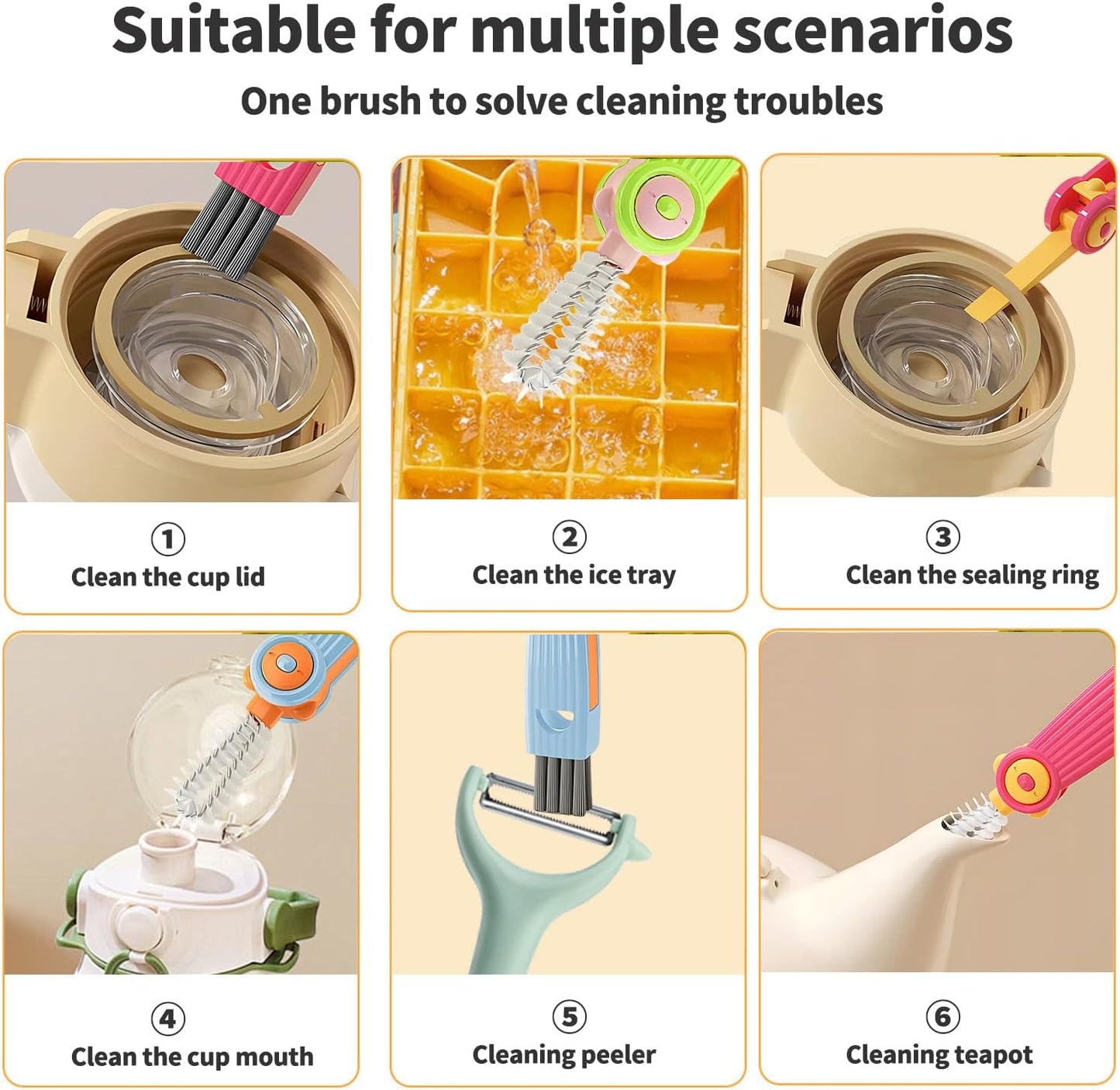 3 in 1 Cup Lid Gap Cleaning Brush Set, 3PCS Multifunctional Bottle Cleaner Bottle Cleaning Brush for Bottle Gaps Home Kitchen Cleaning Tools Mixed Colors