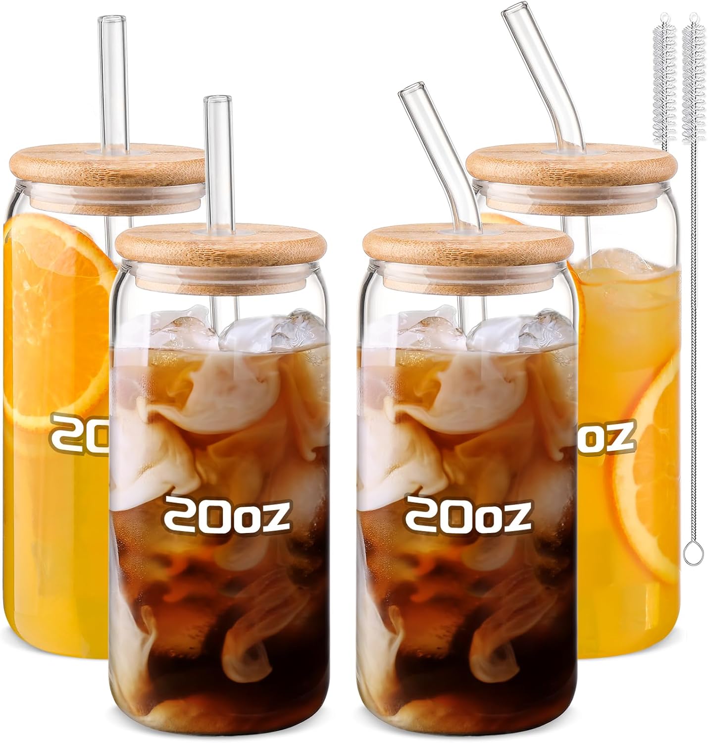 DWTS DANWEITESI Glass Cups with Lids and Straws 4 pcs,16oz Drinking Glasses Set for Coffee Bar Accessories,Iced Coffee Cups with Lids,Matcha Cup Glass Tumbler Reusable for Gifts