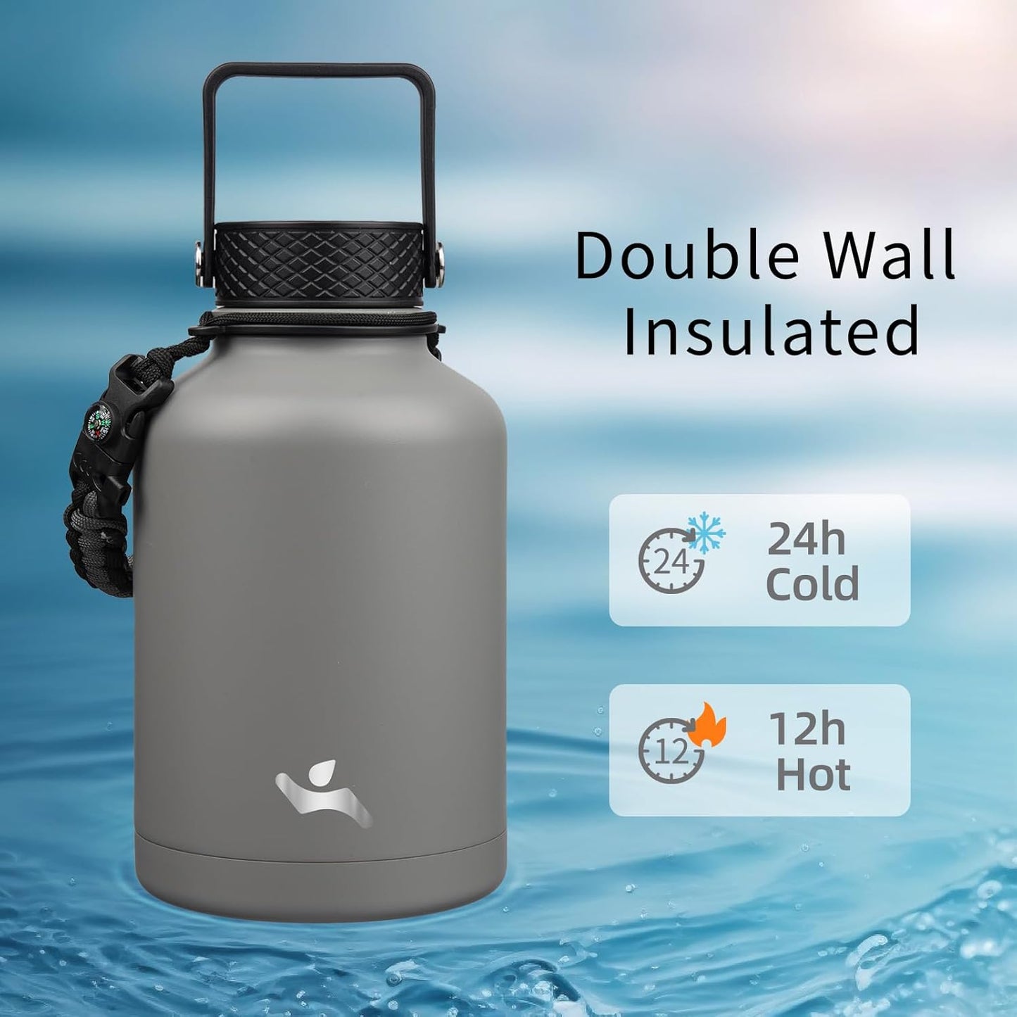 Konokyo 22oz Stainless Steel Bottles with 3 Lids Sport Insulated Water Bottle,Mint