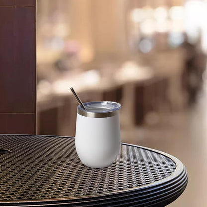 12 oz Insulated Wine Tumbler with Lid and Straw,Stainless Steel Stemless Wine Tumbler Glasses Double Wall Vacuum Wine Cups Tumbler for Coffee,Champaign,Cocktail,Office（Silver,1）