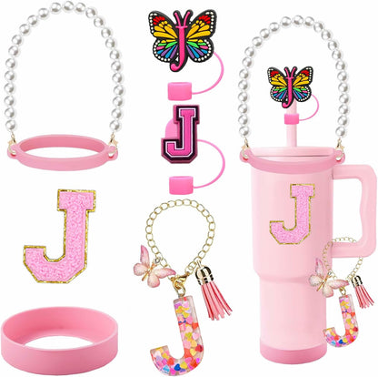 7pcs Cup Accessories for Stanley 30/40oz Tumbler, Handle Strap, Straw Cover, Silicone Boot, Letter Charm Stickers