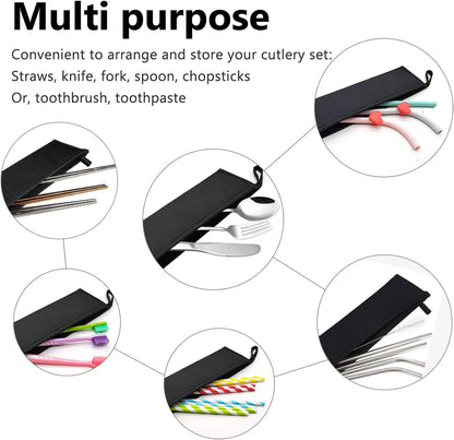 Aosbos Reusable Straws Carrying Case, Portable Small Pouch for Metal, Paper, Plastic, Silicone Disposable Straws, Stainless Steel Chopstick - Black