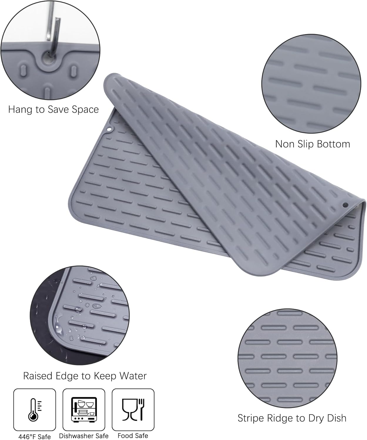 To encounter Silicone Dish Drying Mat -Small 17.5" x 8" - Set of 2 Flexible Stemware Drying Mat, Heat Resistant Silicone Trivet, Countertop Mat, Dish Draining Mat, Sink Mat