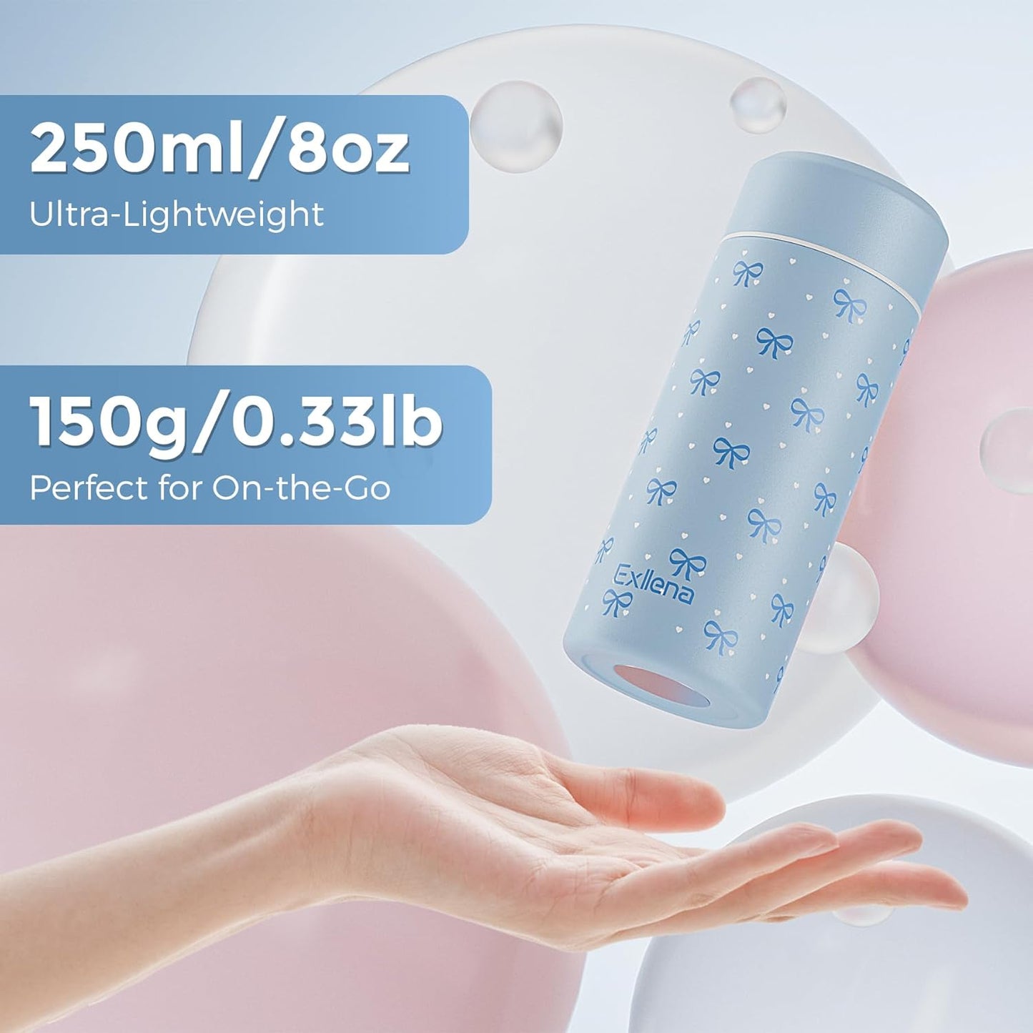【Upgraded】Exllena Small Insulated Water Bottle 12 oz/350ml– Mini Insulated Water Bottle for Hot & Cold Drinks, Perfect Small Water Bottle for Travel, Purse...(Greyish Blue)