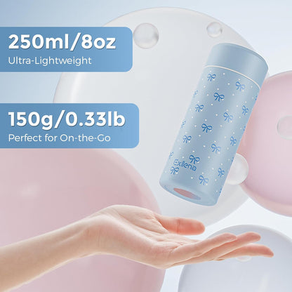 【Upgraded】Exllena Small Insulated Water Bottle 12 oz/350ml– Mini Insulated Water Bottle for Hot & Cold Drinks, Perfect Small Water Bottle for Travel, Purse...(Greyish Blue)