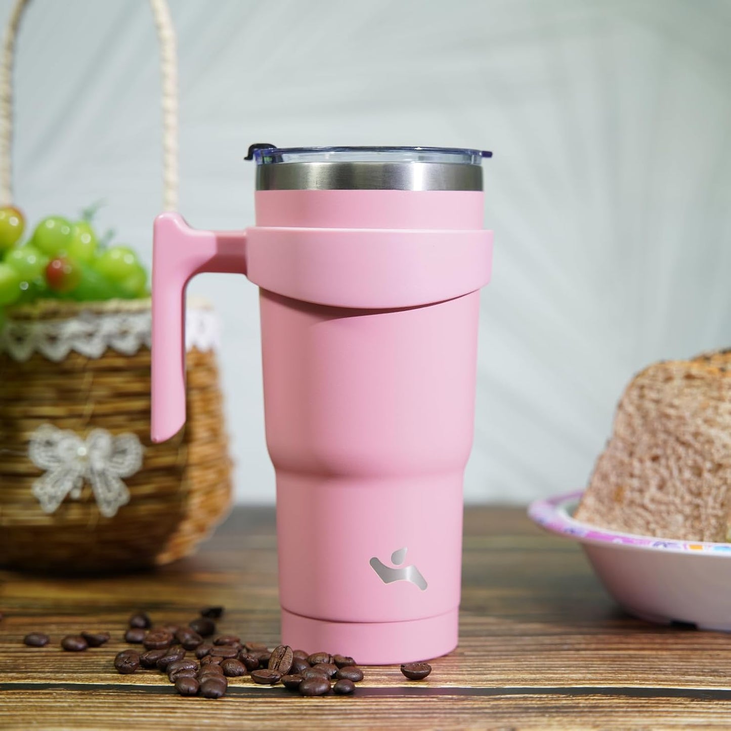 Konokyo 20 oz Tumbler with Handle and 2 Straw 2 Lid, Insulated Water Bottle Stainless Steel Vacuum Cup Reusable Travel Mug,Black