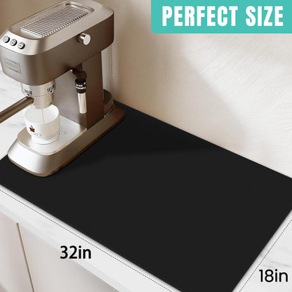WISELIFE Coffee Mat Super Absorbent Dish Drying Mat Coffee Bar Accessories Match with Machine Large Drying Mats for Kitchen Counter 12" W x 19" L, Black