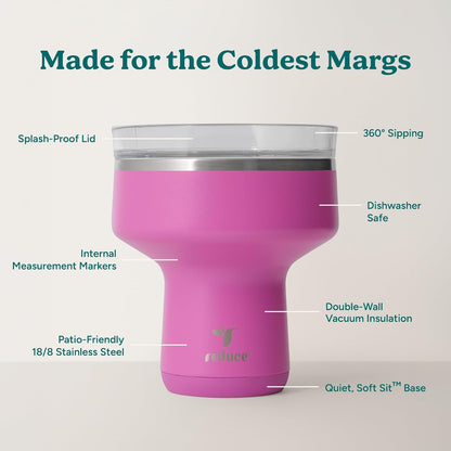 REDUCE Saltini 16 oz Cocktail Tumbler - Insulated Margarita Tumbler with Lid - Keeps Drinks Cold for 10 Hours - 360 Sippable Martini Glass Alternative - Shatterproof, Perfect for Parties - Cloud Blue