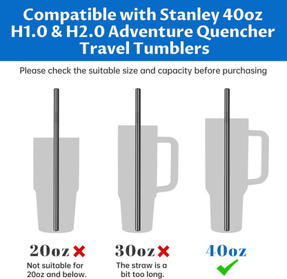 Tomorotec 8PCS 12" Stainless Steel Straws 4 Bent & 4 Straight Fit for 40oz Stanley Tumblers, Reusable Food-Grade Drinking Straws with Brush for Smoothies, Milkshakes, Iced Coffee, Dishwasher Safe