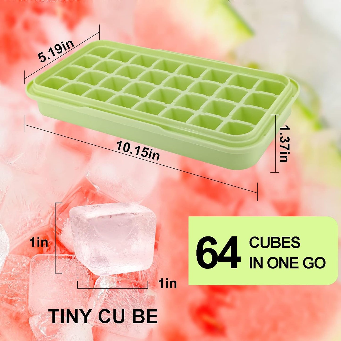 Ice Trays for Freezer with Lid & Bin, Ice Cube Tray Making 64 pcs Ice Cubes, Easy Press to Release Ice, Ice Tray with Storage Bin Chilling Cocktail Whiskey Coffee 2 Trays 1 Ice Bucket & Scoop (Black)