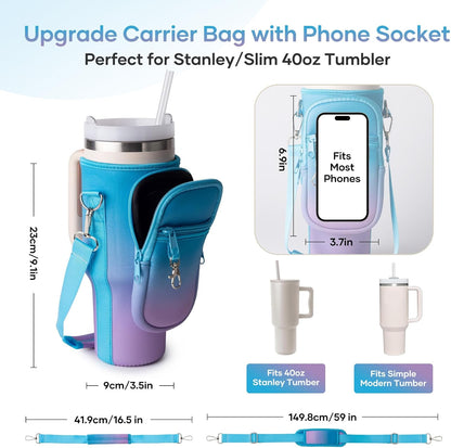 linmaya Water Bottle Carrier Bag for Stanley Cup 40/30oz with Phone Holder Pockets,Neoprene Water Bottle Cross-body Bag with Adjustable Shoulder & Hand Strap Stanley Cup Accessories