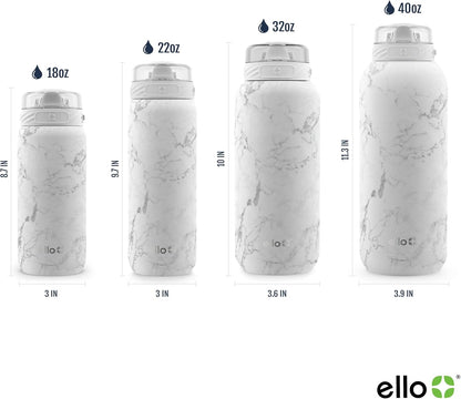Ello Cooper 22oz Stainless Steel Water Bottle with Straw and Carry Handle, Double Walled and Vacuum Insulated Metal, Leak Proof Locking Lid with Soft Silicone Spout, Reusable, BPA Free, Lilac