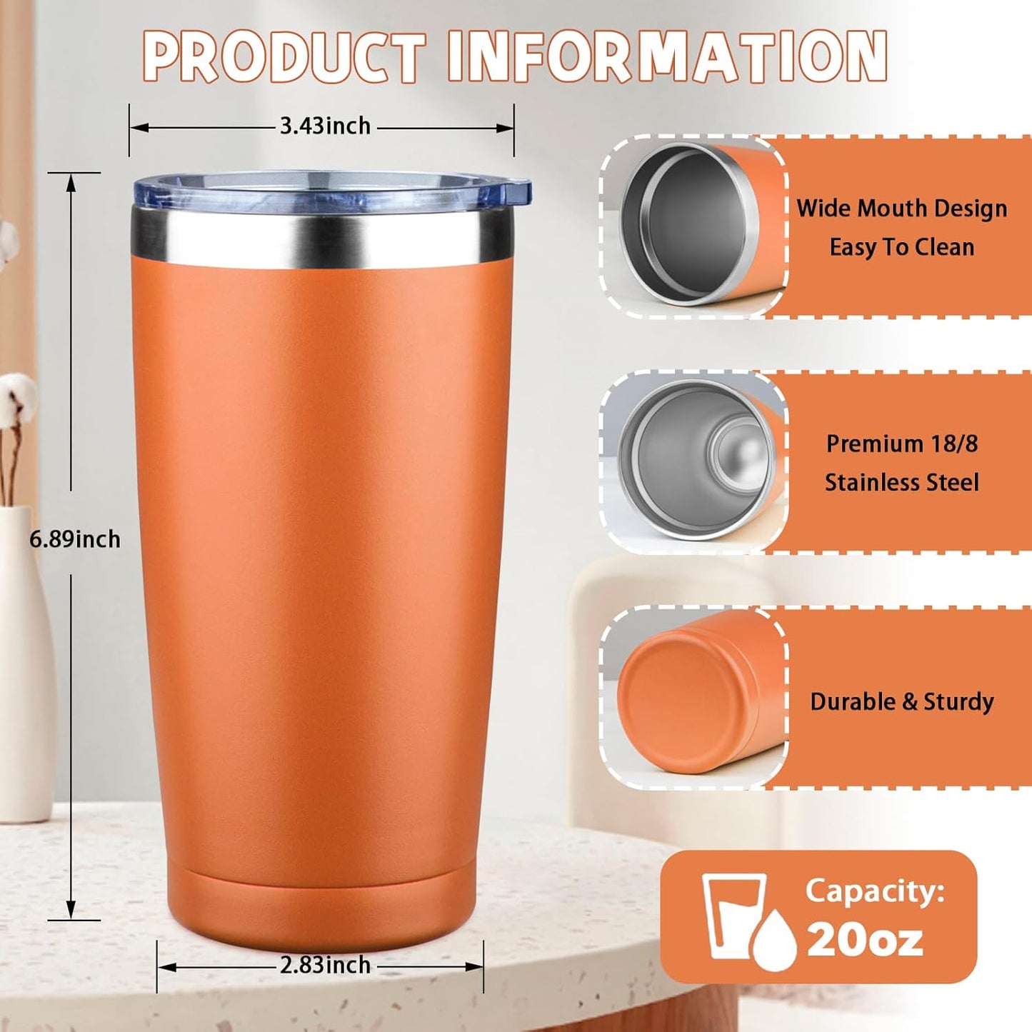 20 oz Tumbler with Lids and Straws, Stainless Steel Insulated Coffee Tumbler, Double Wall Vacuum Insulated Travel Mug Cup, Leakproof Thermal Coffee Cup for Hot and Cold Drinks (azure blue)