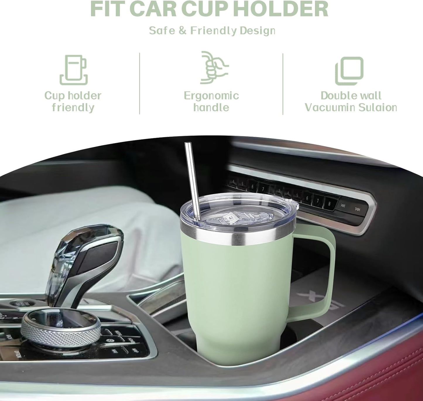 40 oz Tumbler with Handle, Insulated Tumbler with Lid and Straw, Reusable Stainless Steel Vacuum Insulated Cup, 100% Leak Proof Thermal Travel Coffee Mug Cup for Cold and Hot (Light Purple)