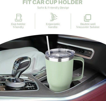 40 oz Tumbler with Handle, Insulated Tumbler with Lid and Straw, Reusable Stainless Steel Vacuum Insulated Cup, 100% Leak Proof Thermal Travel Coffee Mug Cup for Cold and Hot (Light Purple)