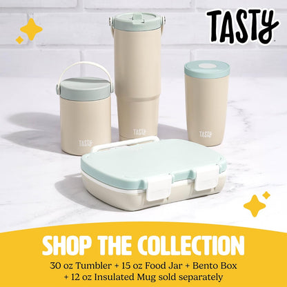 Tasty 12oz Insulated Stainless Steel Push Mug, Leak-Proof Lid with One-Hand Open/Close Button, Travel Coffee Cup, Double Wall Vacuum Flask, Aqua Blue