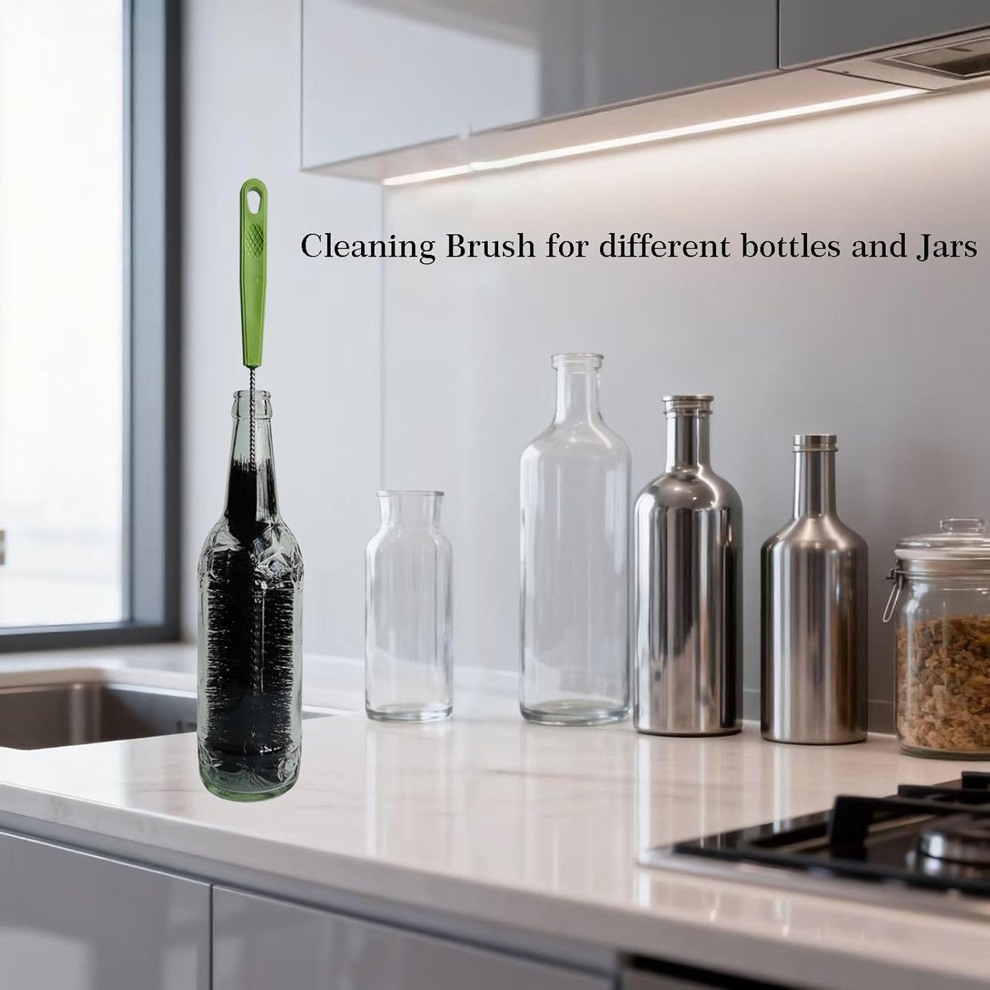 17 Inches Extra Long Handle Bottle Cleaning Brush for Narrow Neck Wine, Beer Bottle, Sport Bottles, Baby Bottles, deep Cups, Vase, Thermos, Glass, Pipes, Kitchen Sinks, Flask, and Hummingbird Feeders