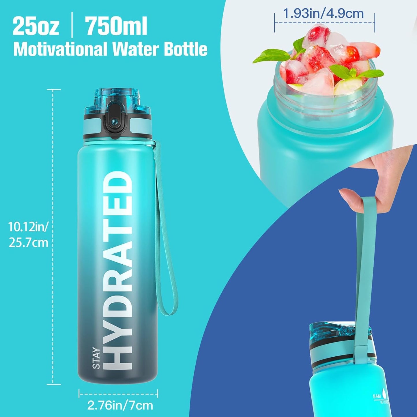 Sahara Sailor Water Bottle 32oz, Durable and Leakproof Water Bottles Motivational with Time Marker, Tritan, BPA Free, Wide Mouth with Easy Clean Brush for Gym, Travel, Home, School, Office (1 Bottle)