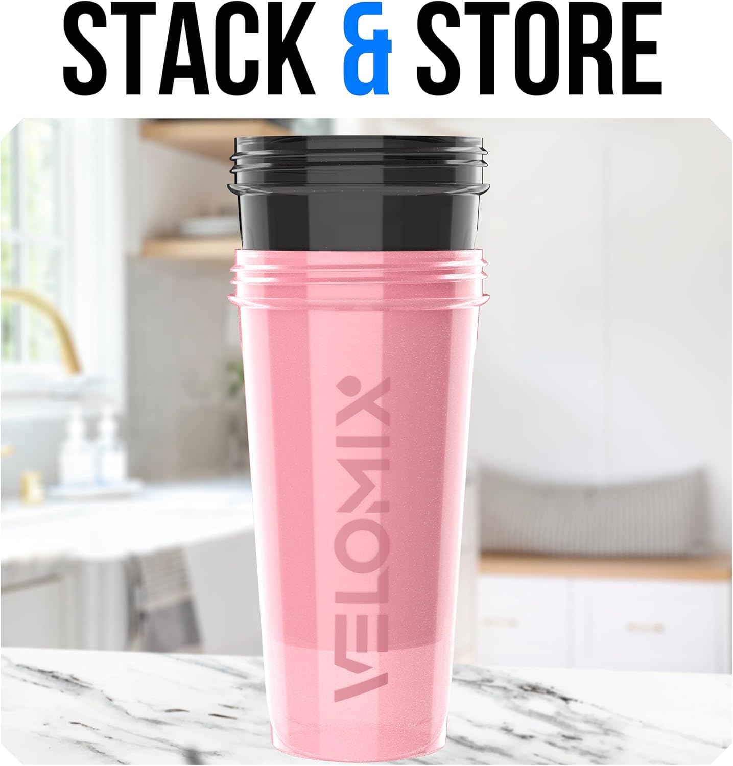 VELOMIX -2 Pack- 28 oz Protein Shaker Bottles for Protein Mixes - 2x Wire Whisk | Leak Proof Shaker Cups for Protein Shakes | Protein Shaker Bottle Pack (Black/Transparent)
